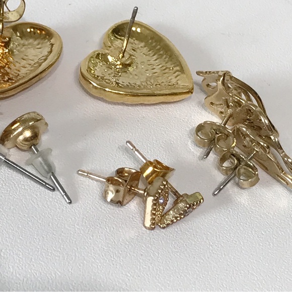 Vintage Cute Gold Stud Earring Lot 5 Puffy Heart Avon Butterfly 3D Rose 80s 90s - Picture 12 of 12